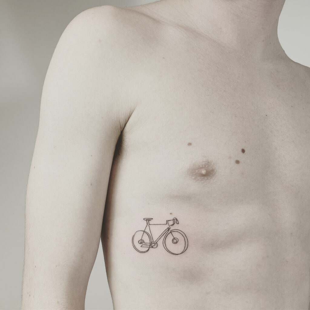 velo bicycle minimalistic and finelines tattoo Zürich oneline