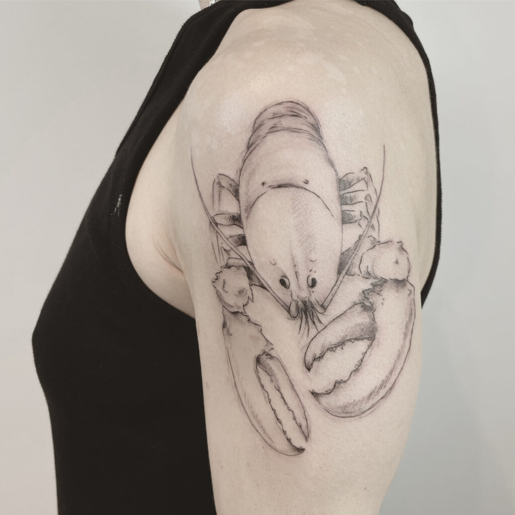 krebs  hummer ecrevisse lobster minimalistic and finelines tattoo Zürich Altstetten
